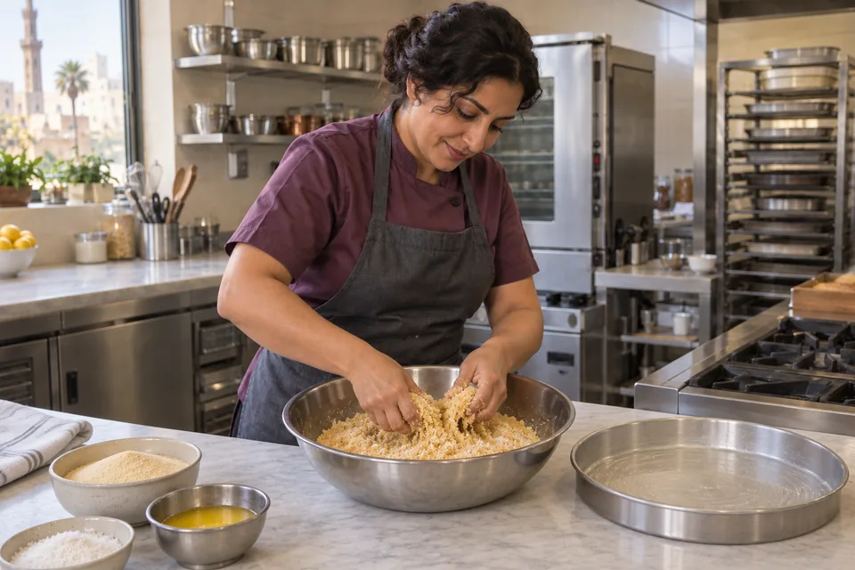 Cook working melted ghee through the semolina and coconut until the grains are coated.