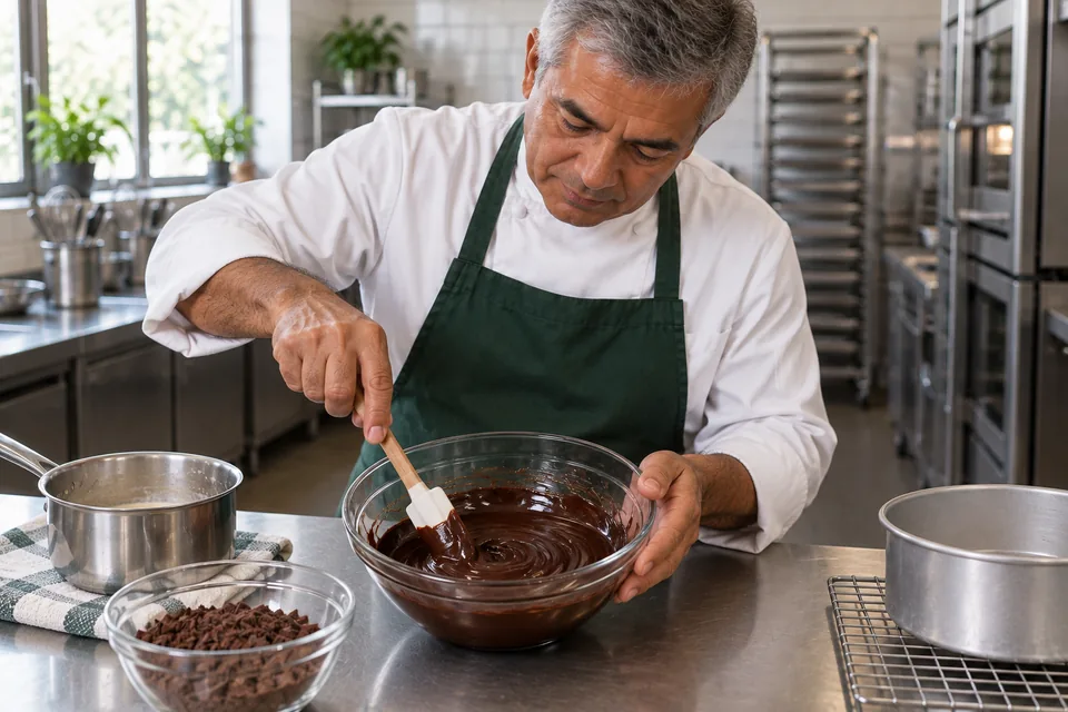 Chocolate cake: make ganache.