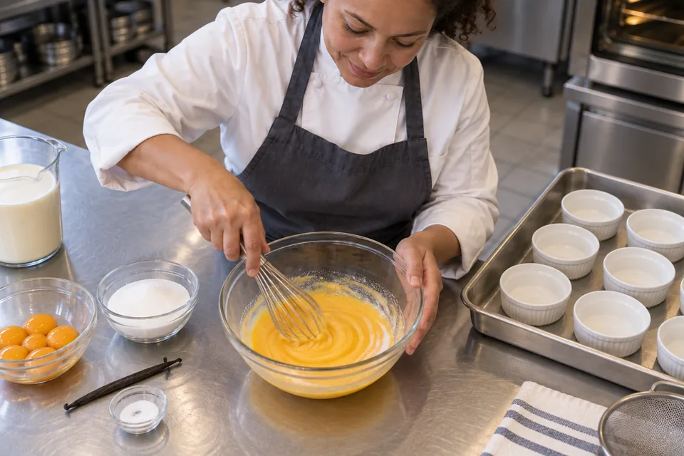 Crème brûlée: mix yolks.