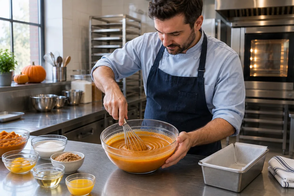 Pumpkin bread: mix wet ingredients.