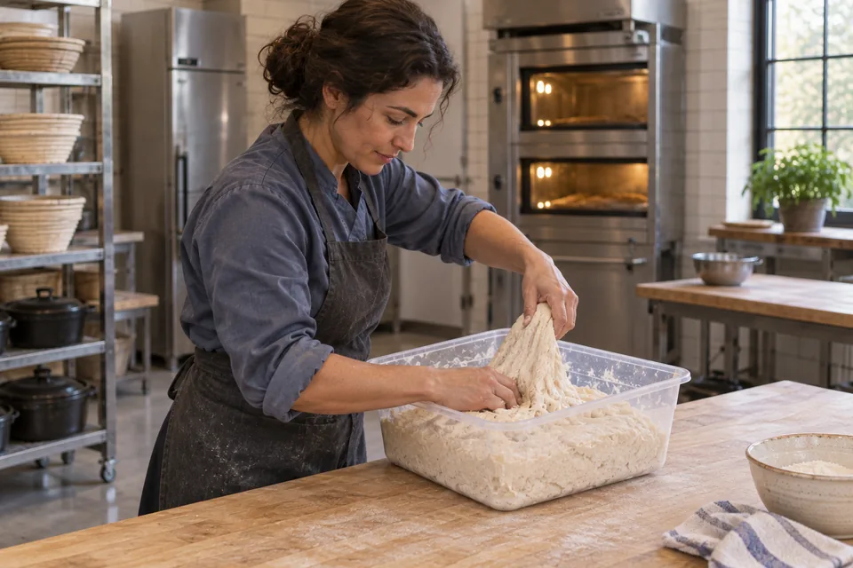 Lift a section of dough, then fold it back over the rest.