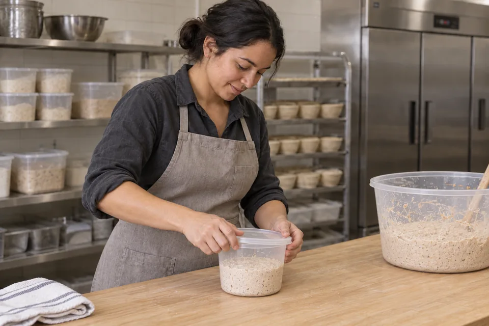 Keep a portion of starter to feed for future bakes.