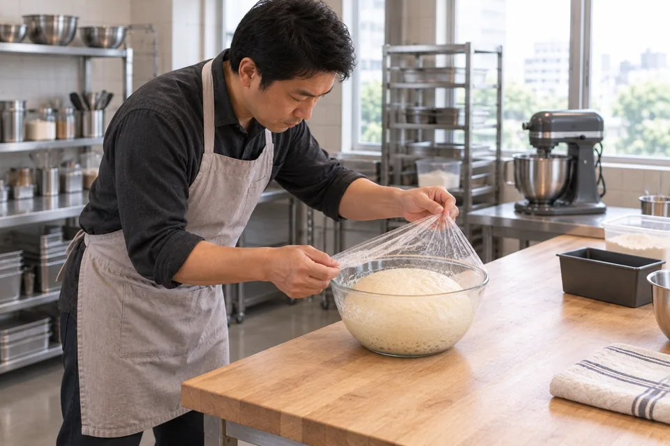 During the first rise, watch the dough become more aerated; follow the recipe’s rise target.