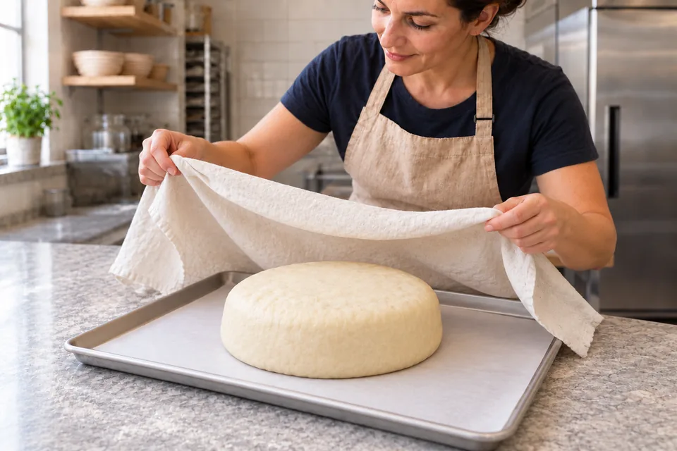 The dough around one Brie parcel has risen softly on its tray.