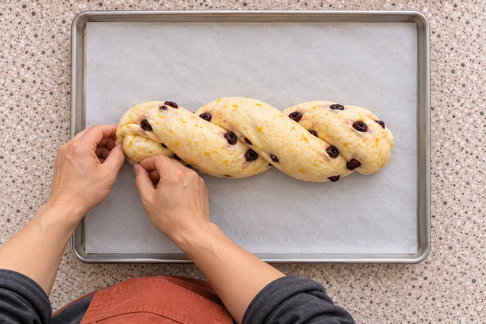 Two ropes form a citrus-and-cherry twist with tucked ends.