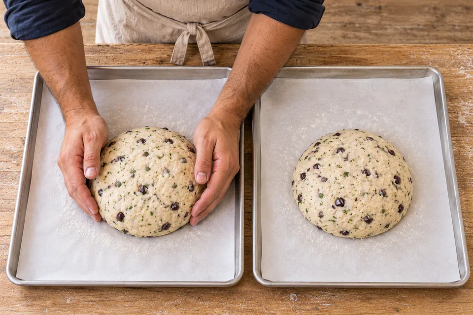 Two small raw rounds sit on separate paper-lined aluminum trays.