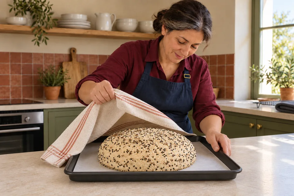 The seed-coated round has expanded before baking.