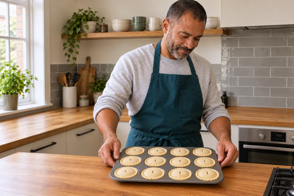One tray holds twelve chilled covered fruit mince pies ready for baking.