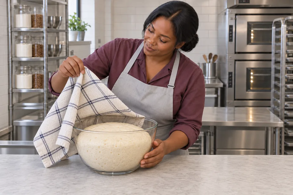 The plain dough has become aerated and roughly doubled.