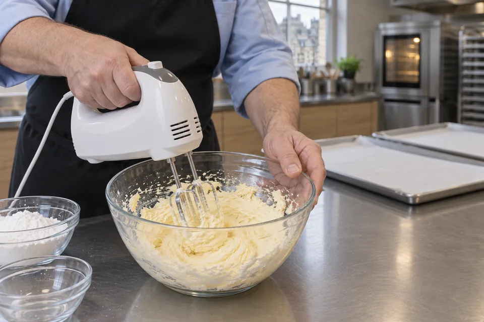 Butter and icing sugar beaten to a pale creamy mixture.